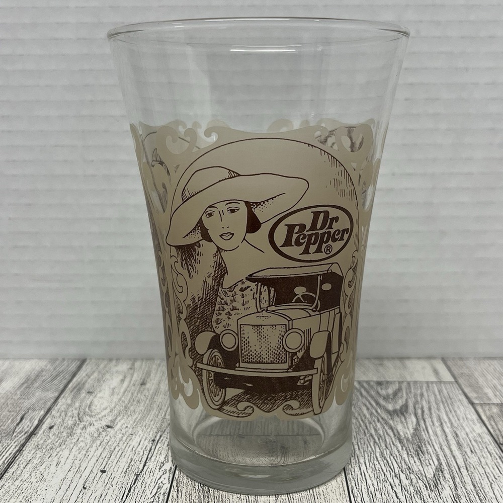Vintage Dr  Pepper Fluted Glass Roaring 1920's Theme Babe Ruth  Wright Bros